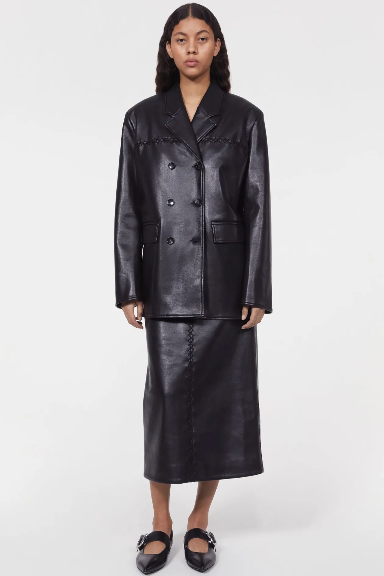Carena Stitch Leather Blazer