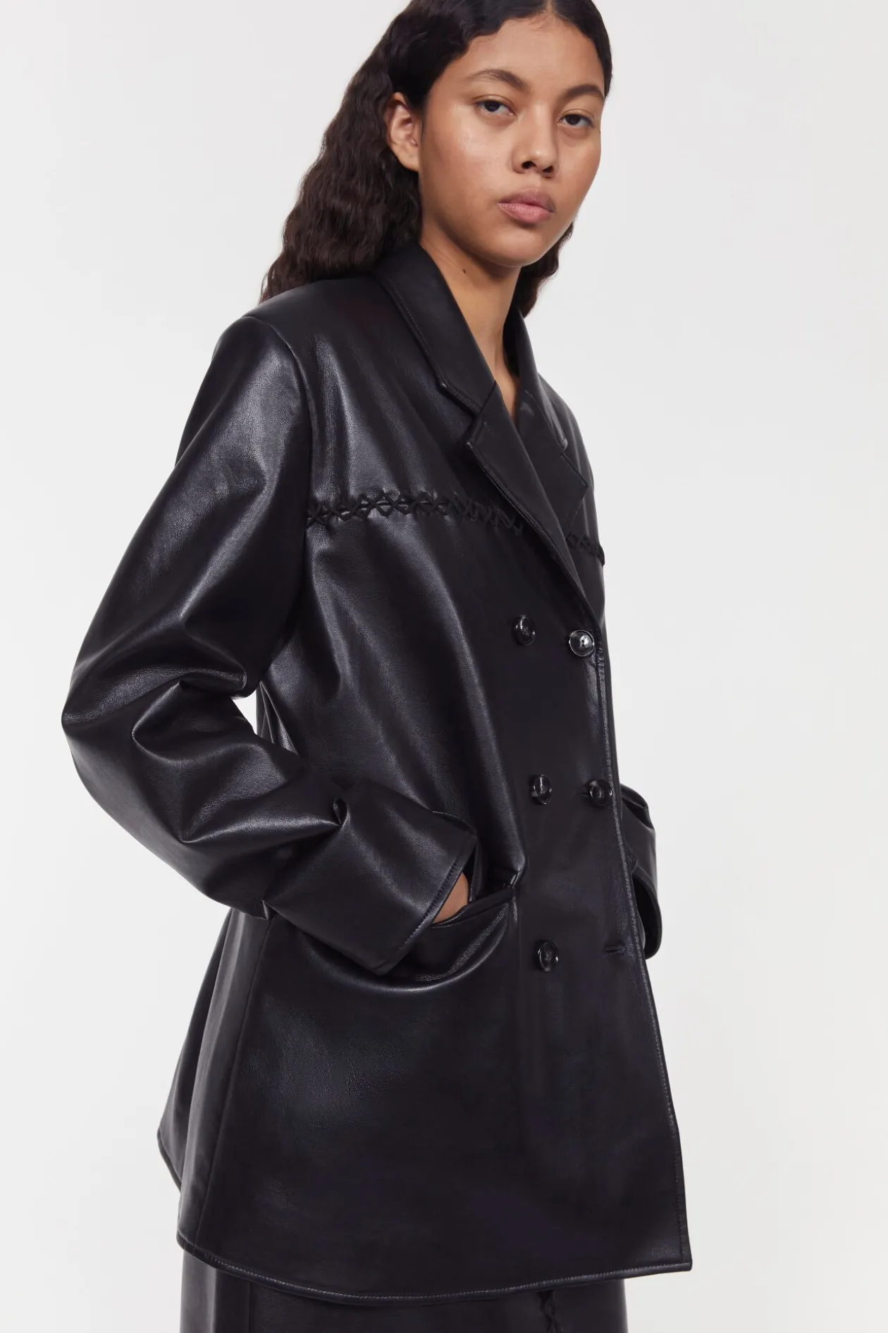 Carena Stitch Leather Blazer